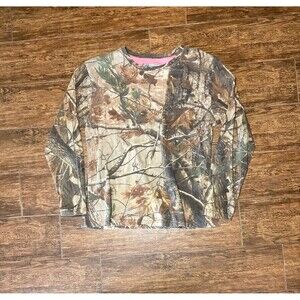 Russell Outdoors Realtree Camo Long Sleeve Tee with Pink Neck Lining - M